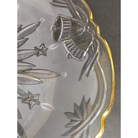 Mikasa Frosted Crystal Winter Bells with Gold trim 14 3/4" Hostess Platter USED - Picture 4 of 5